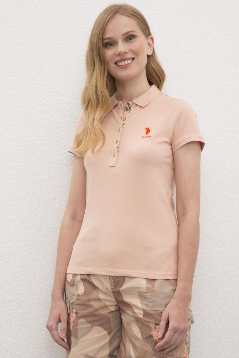 Kadın Pudra Polo Yaka T-Shirt Basic