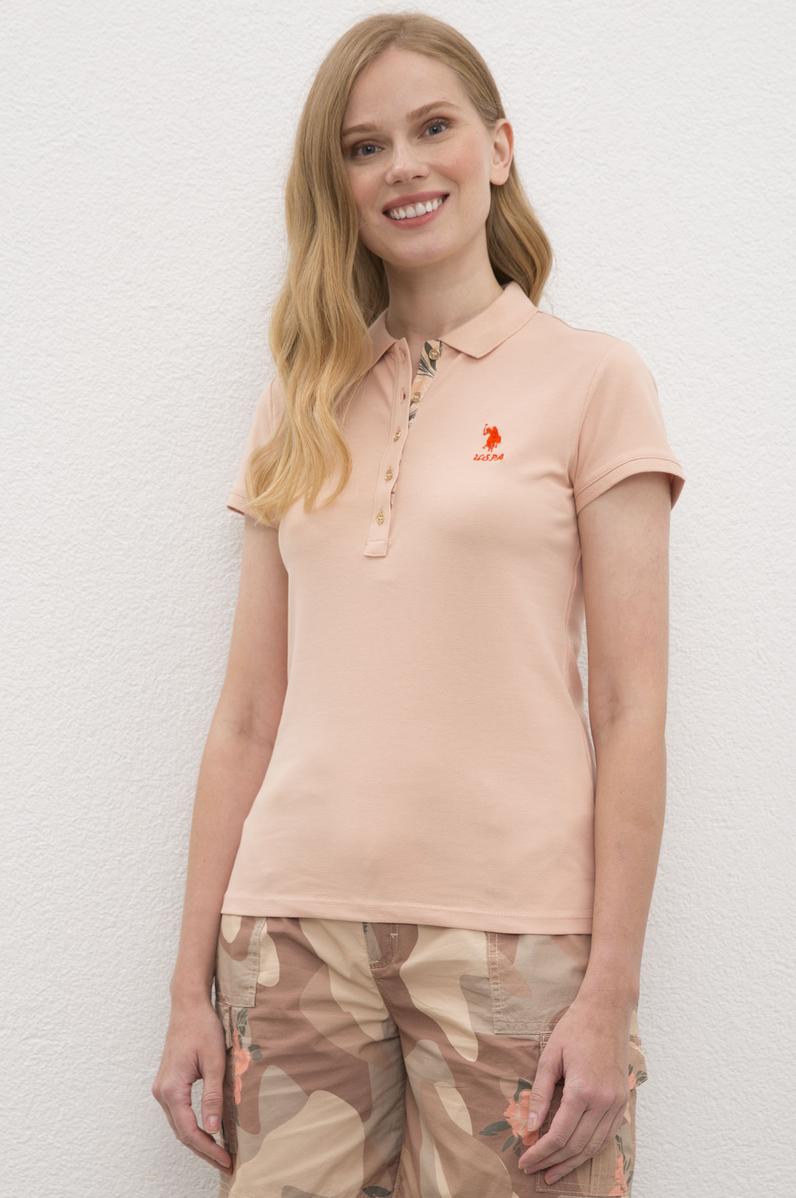 Kadın Pudra Polo Yaka T-Shirt Basic