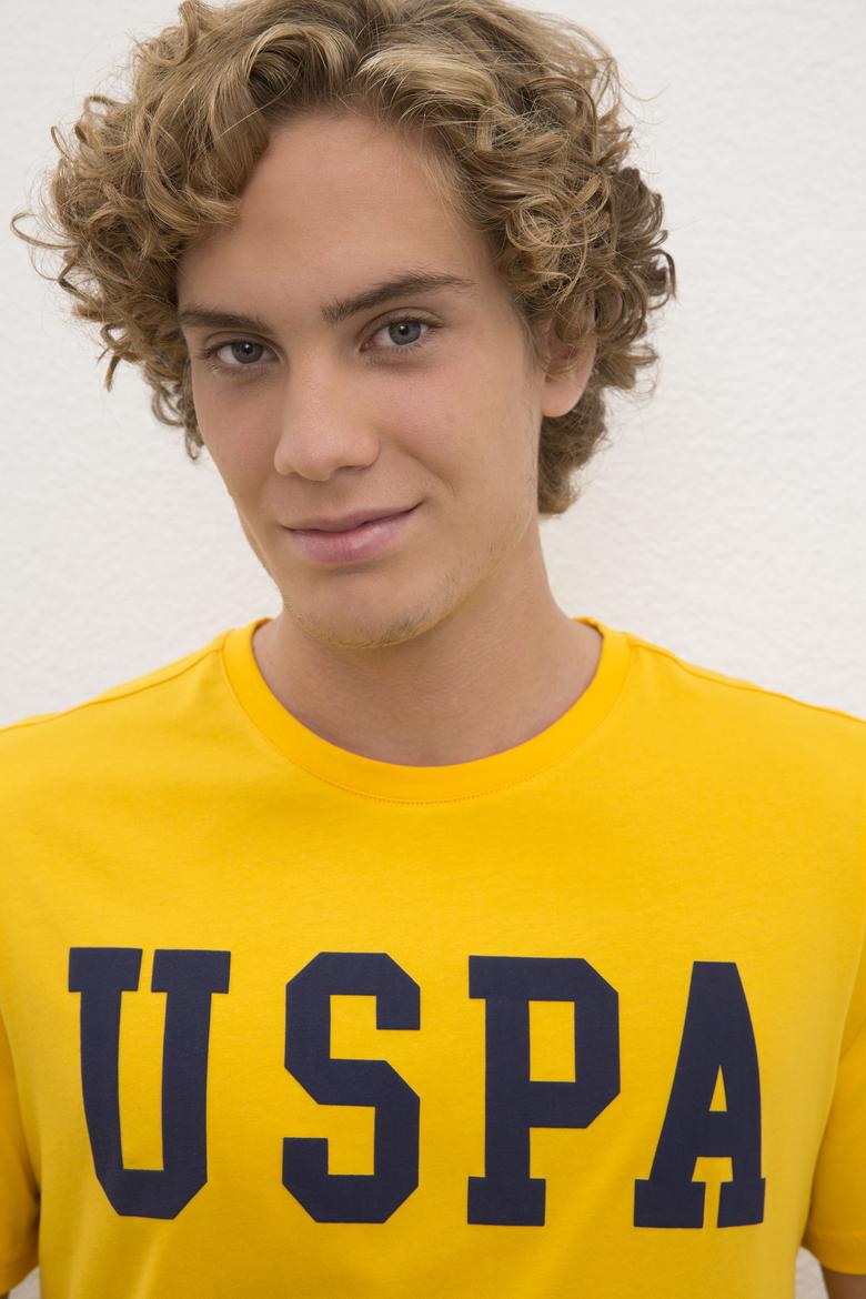 Erkek Koyu Sarı  Bisiklet Yaka T-Shirt Basic - 50216452082