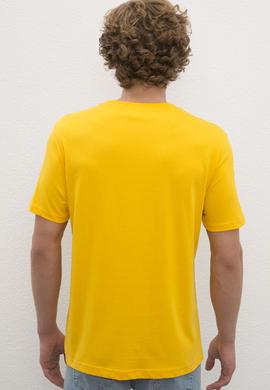 Erkek Koyu Sarı  Bisiklet Yaka T-Shirt Basic - 50216452082