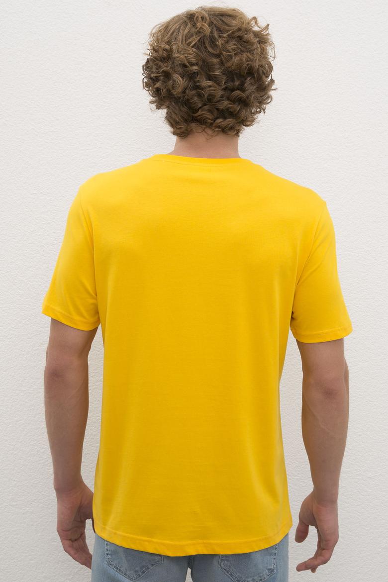 Erkek Koyu Sarı  Bisiklet Yaka T-Shirt Basic - 50216452082