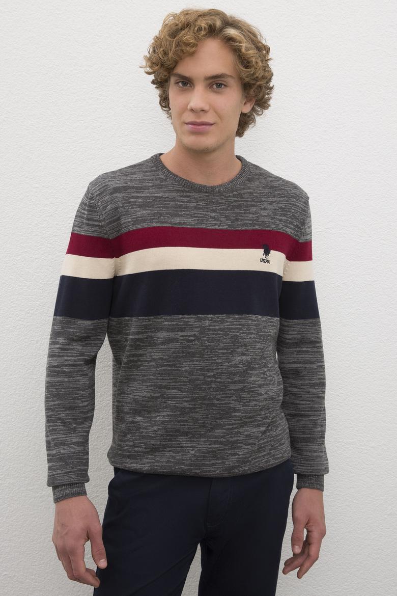 Erkek Gri Melanj Bisiklet Yaka Triko Kazak