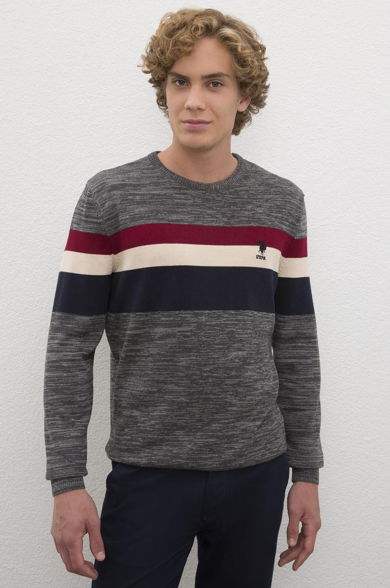 Erkek Gri Melanj Bisiklet Yaka Triko Kazak