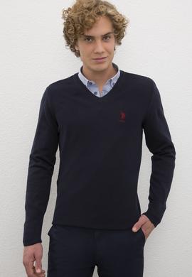 Erkek Lacivert V-Yaka Triko Kazak Basic - 50206685109