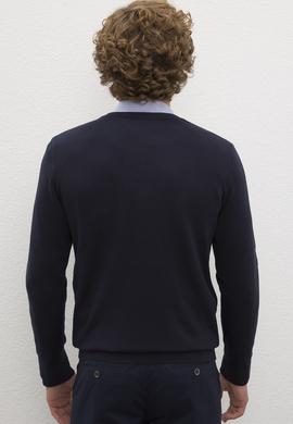 Erkek Lacivert V-Yaka Triko Kazak Basic - 50206685109