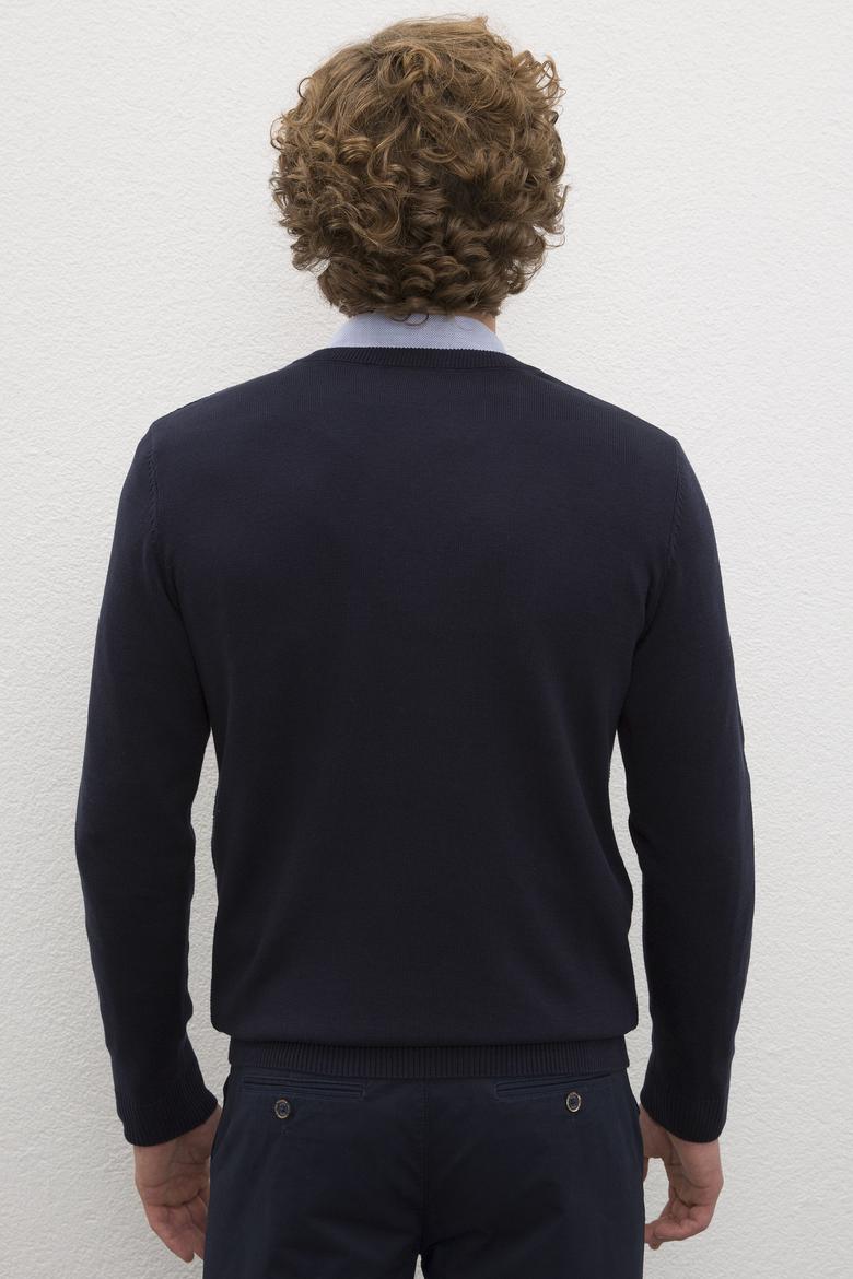 Erkek Lacivert V-Yaka Triko Kazak Basic - 50206685109