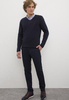 Erkek Lacivert V-Yaka Triko Kazak Basic - 50206685109