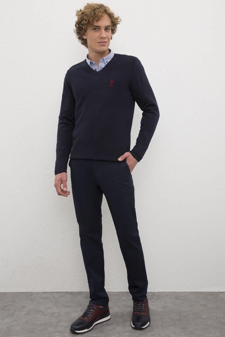 Erkek Lacivert V-Yaka Triko Kazak Basic - 50206685109