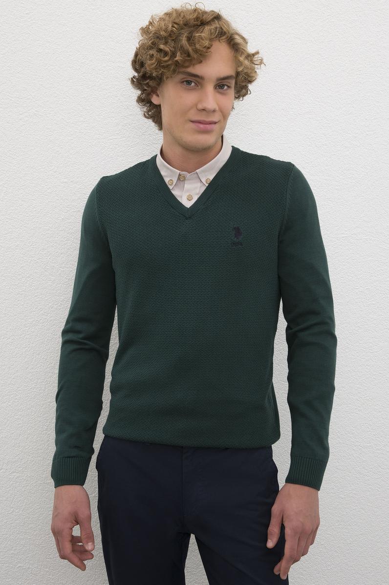 Erkek Yeşil Basic Kazak