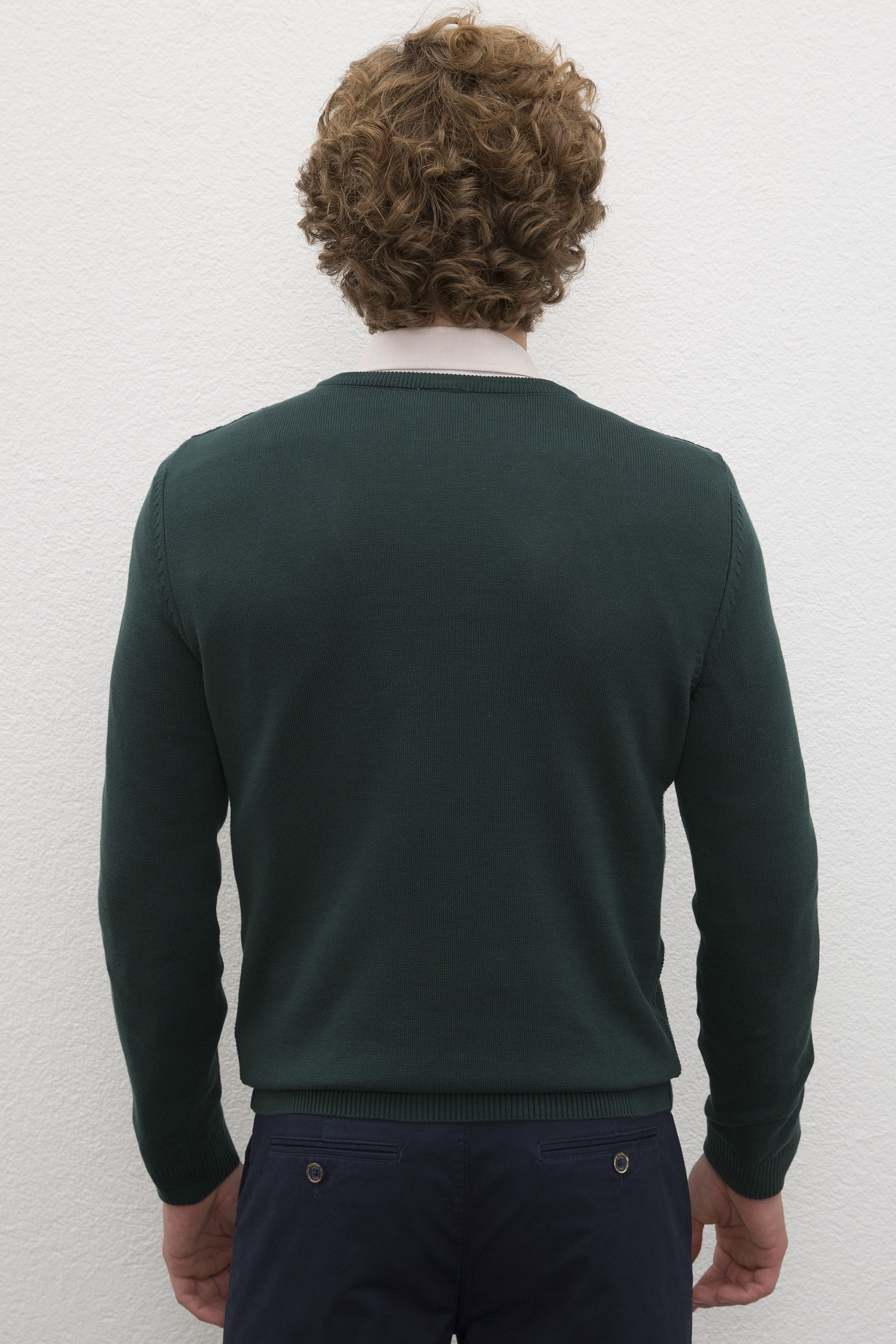 Erkek Yeşil Basic Kazak - Image 3
