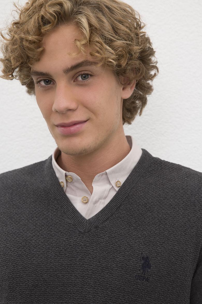 Erkek Antrasit Melanj Basic Kazak - 50224890012