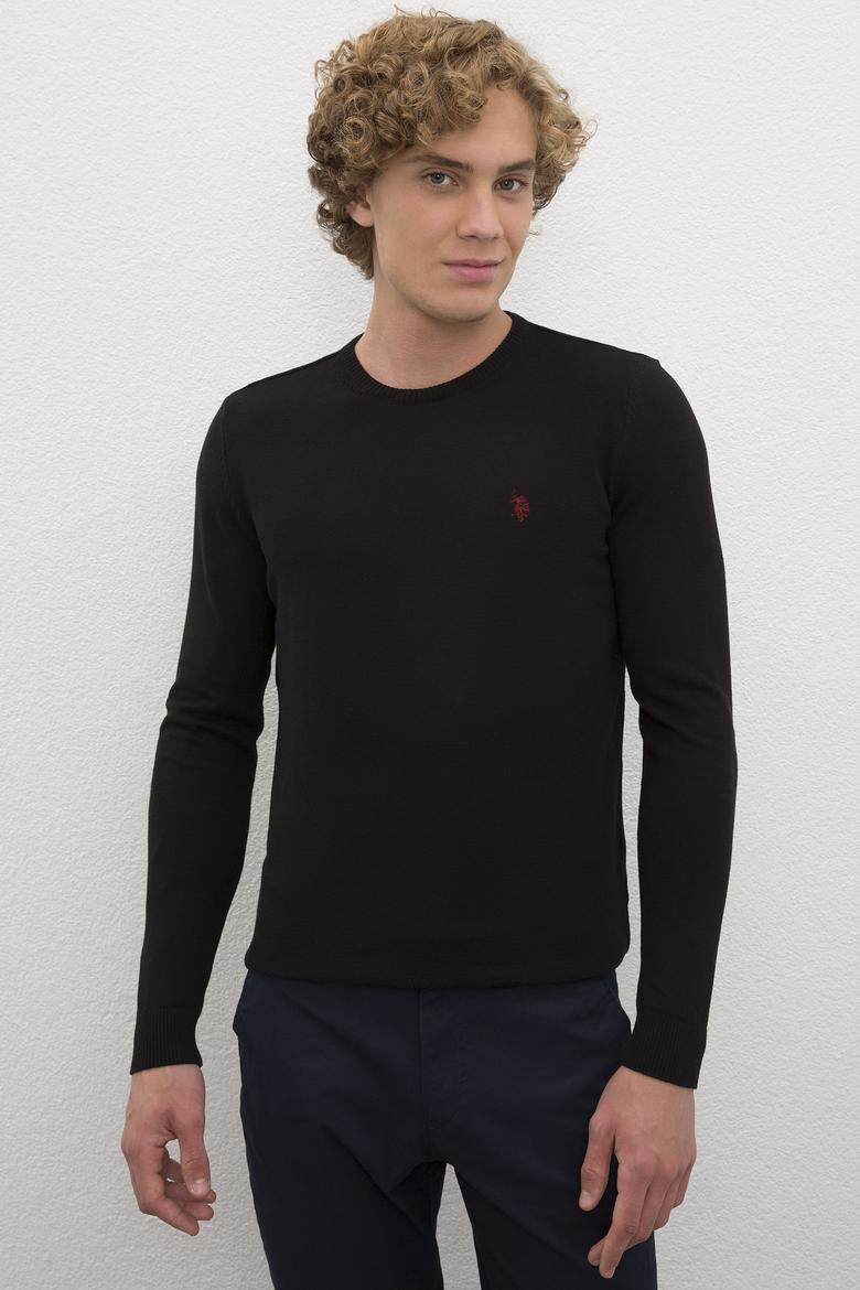 Erkek Siyah Bisiklet Yaka Triko Kazak Basic