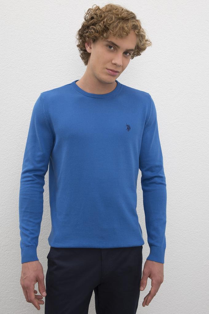 Erkek Kobalt Bisiklet Yaka Triko Kazak Basic