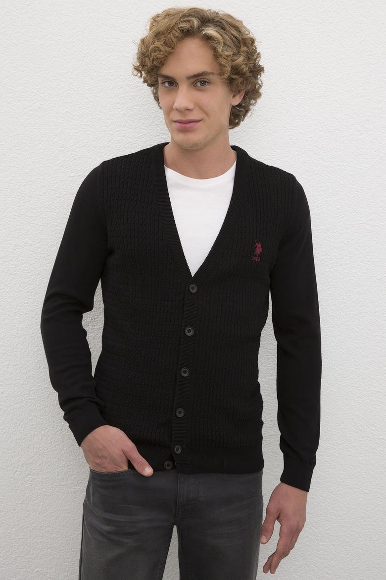 Erkek Siyah Basic Triko Hırka