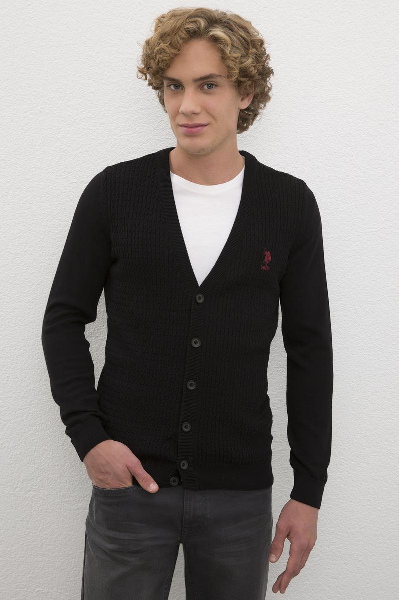 Erkek Siyah Basic Triko Hırka