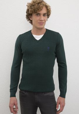 Erkek Koyu Yeşil Basic Kazak - 50224991013