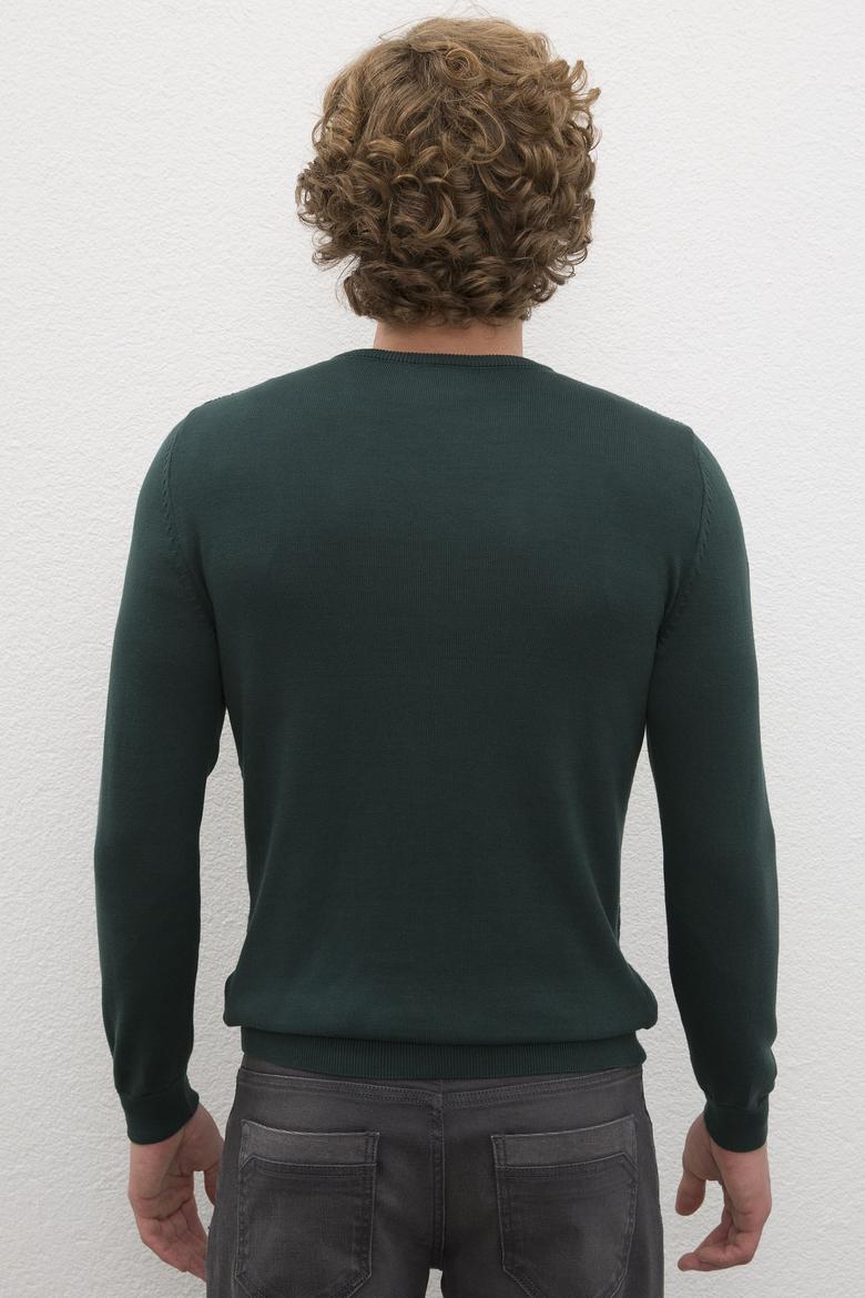 Erkek Koyu Yeşil Basic Kazak - 50224991013