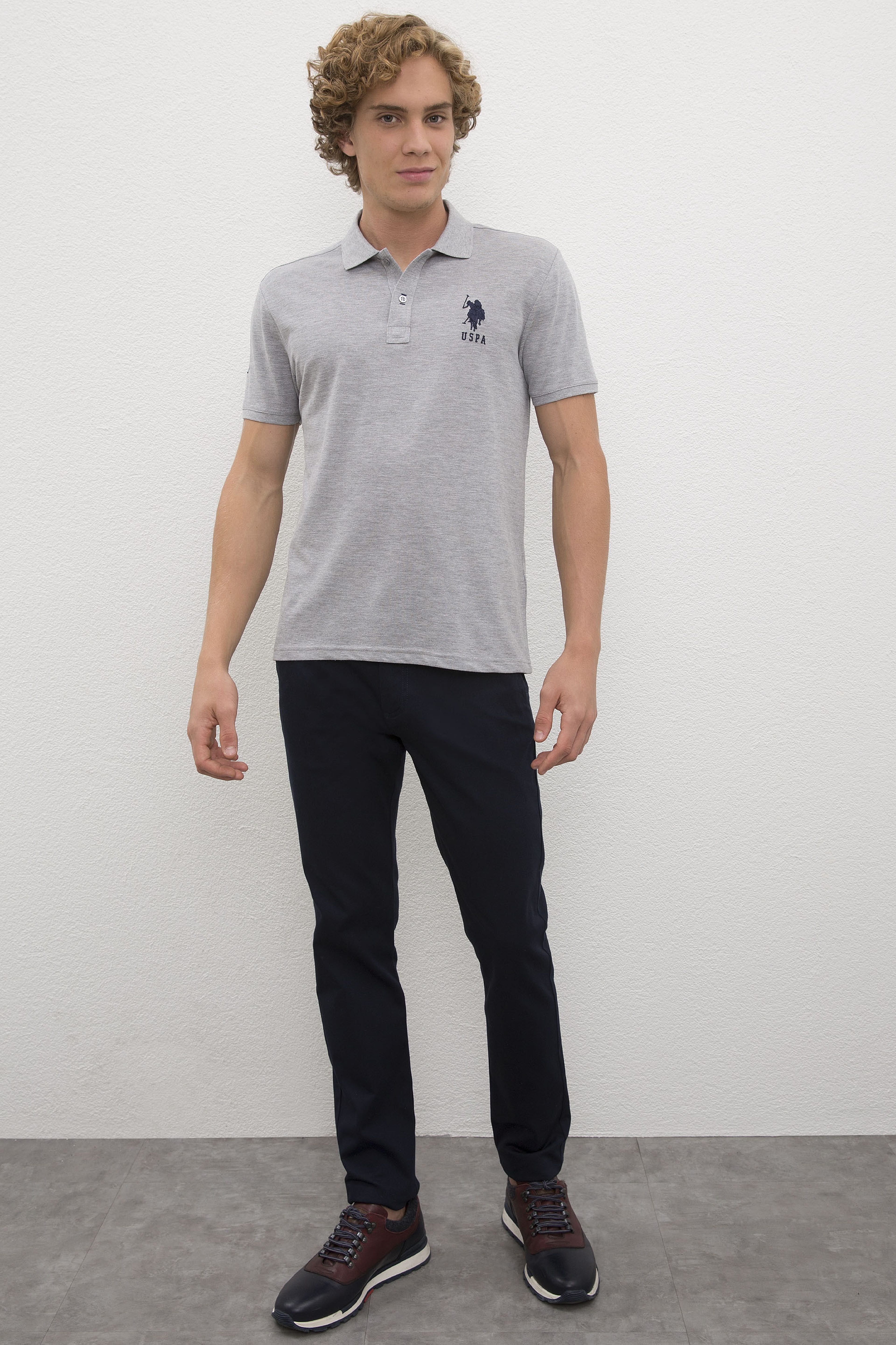 Erkek Gri Melanj Polo Yaka T-Shirt
