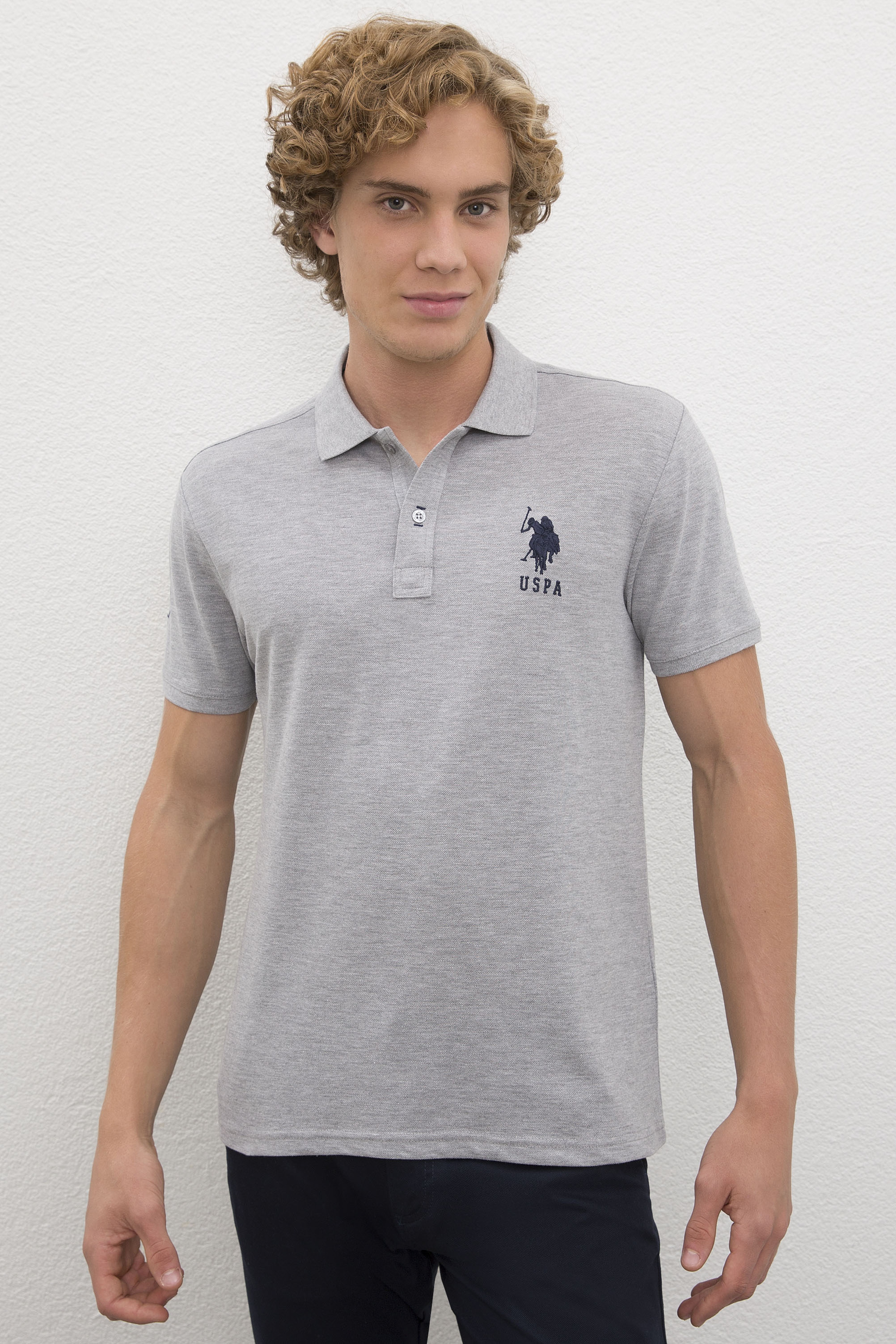 Erkek Gri Melanj Polo Yaka T-Shirt - Image 1