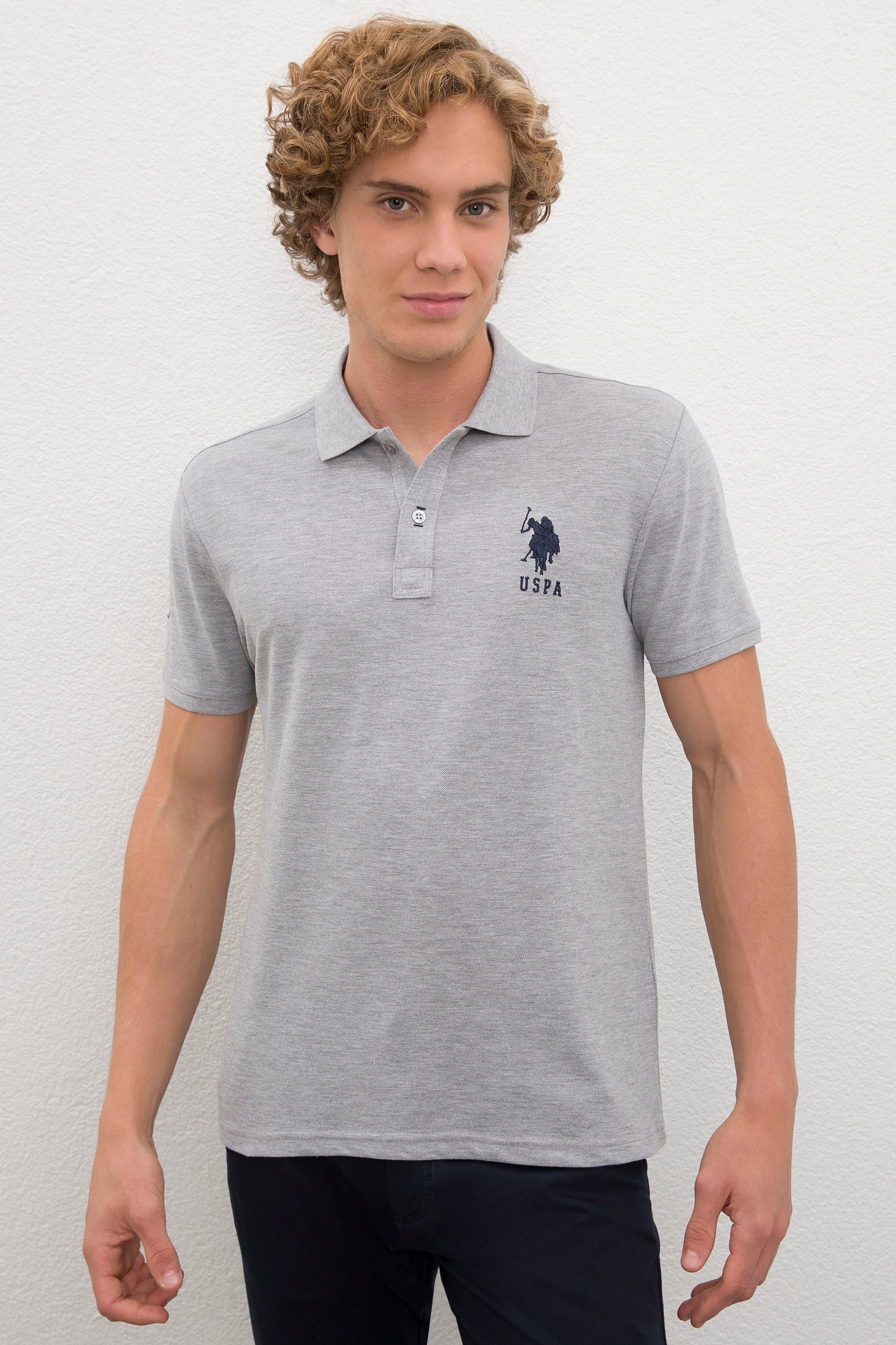Erkek Gri Melanj Polo Yaka T-Shirt