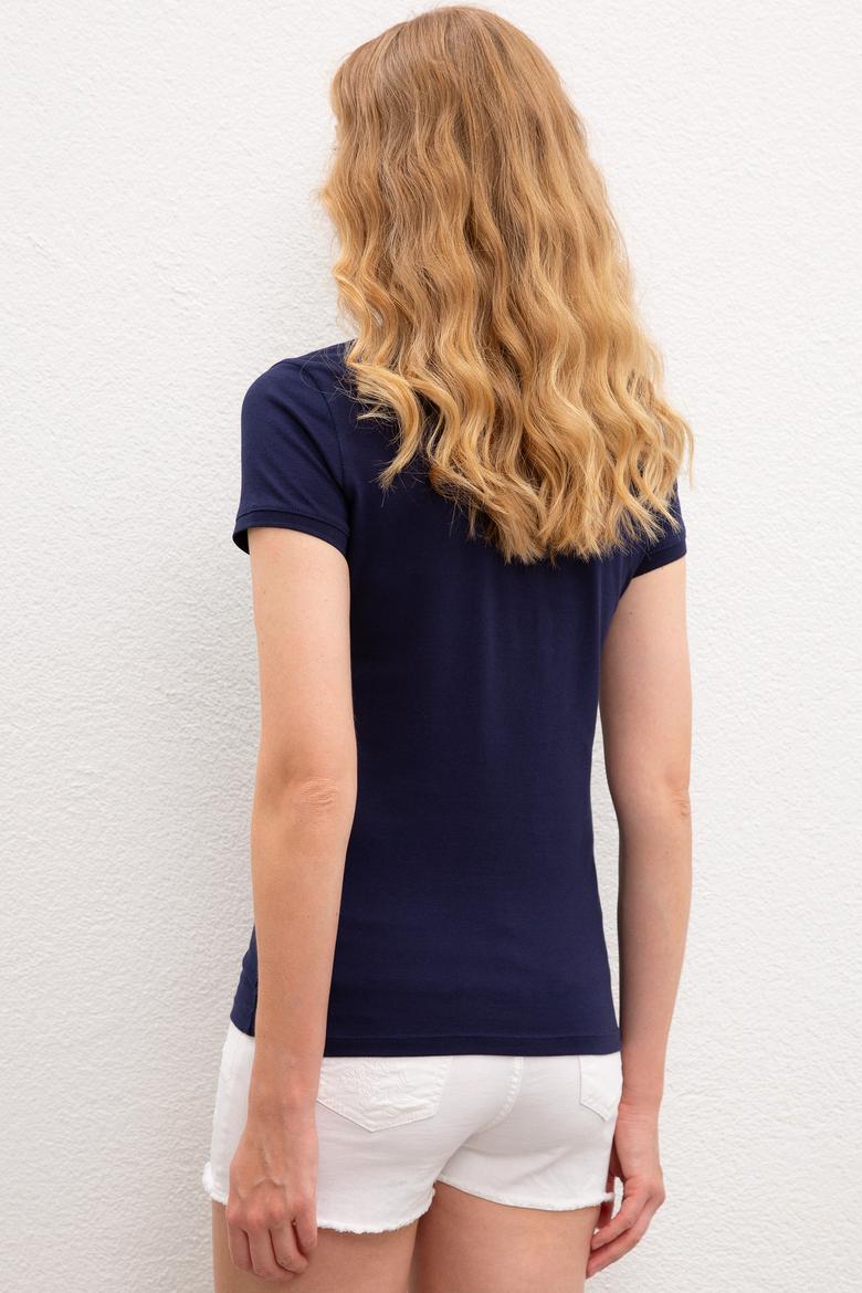 Kadın Lacivert Basic Polo Yaka Tişört - 50222743040