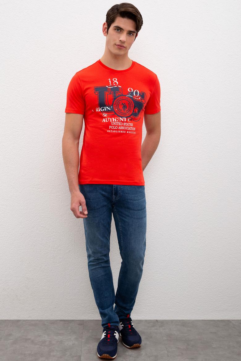 Erkek Açık Kırmızı Bisiklet Yaka T-Shirt - 50217940039