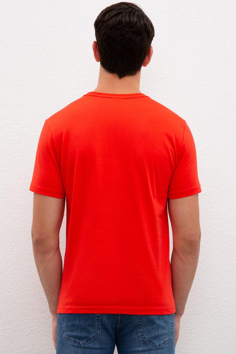 Erkek Açık Kırmızı Bisiklet Yaka T-Shirt - 50217940039