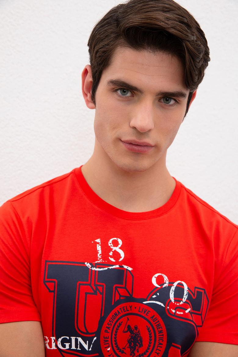 Erkek Açık Kırmızı Bisiklet Yaka T-Shirt - 50217940039