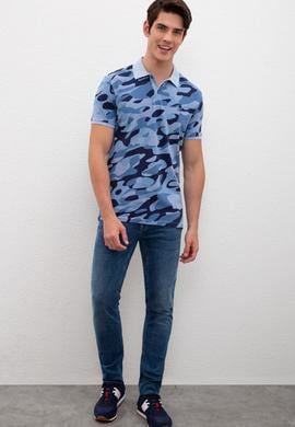 Erkek İndigo Polo Yaka Tişört - 50219206034