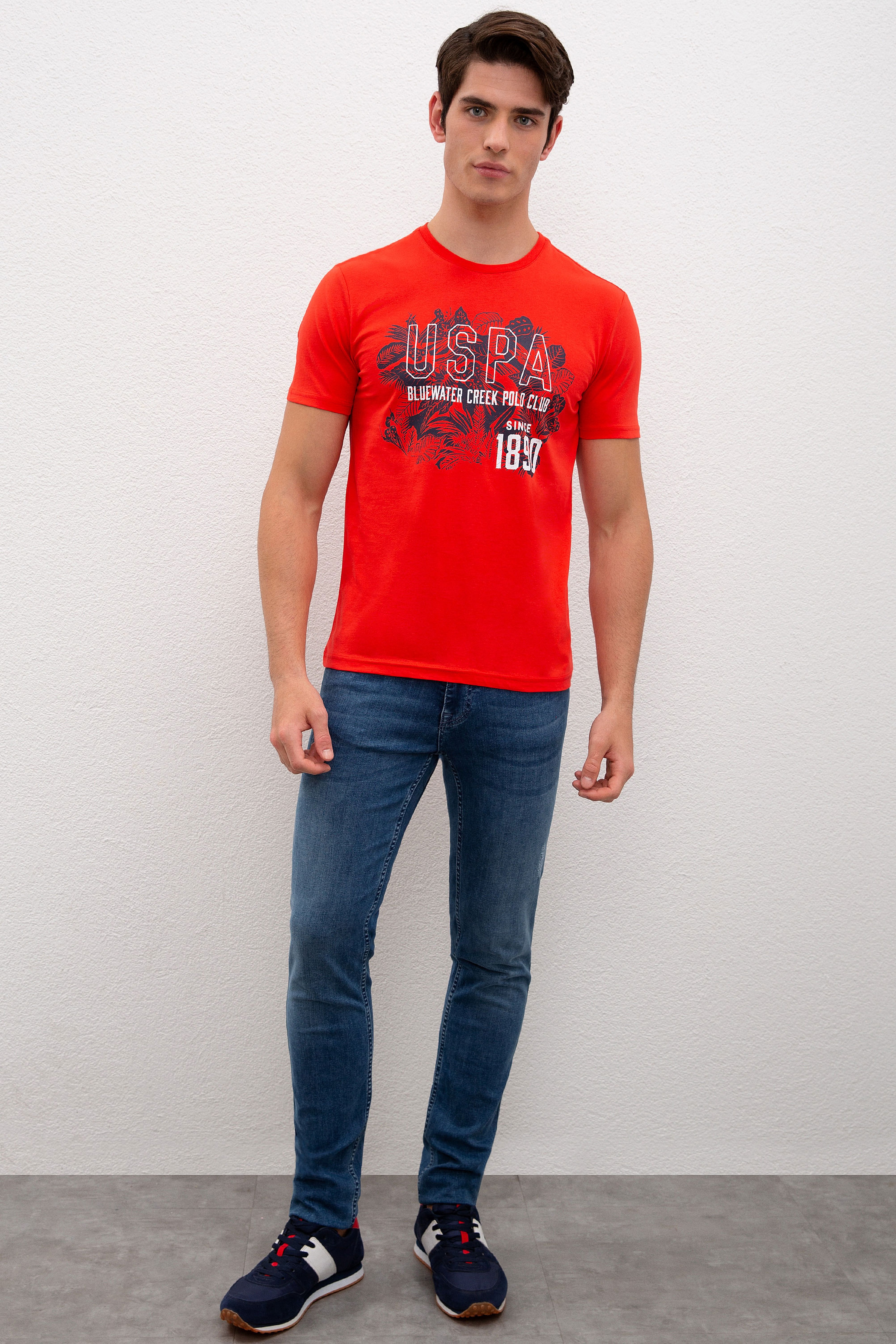 Erkek Açık Kırmızı Bisiklet Yaka T-Shirt