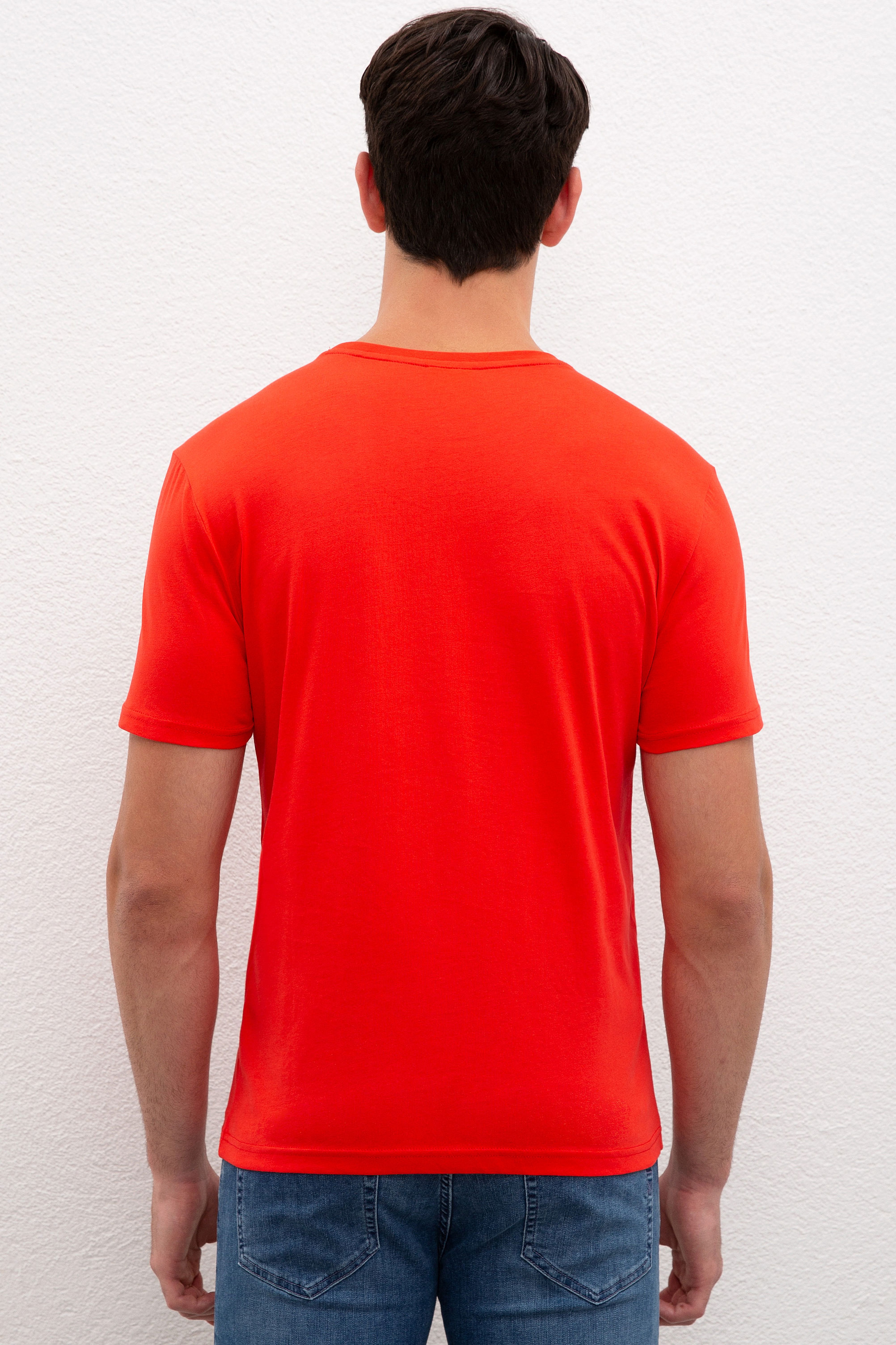 Erkek Açık Kırmızı Bisiklet Yaka T-Shirt - Image 3