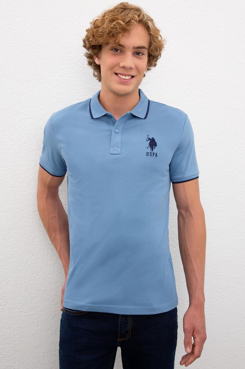 Erkek İndigo Polo Yaka T-Shirt Basic