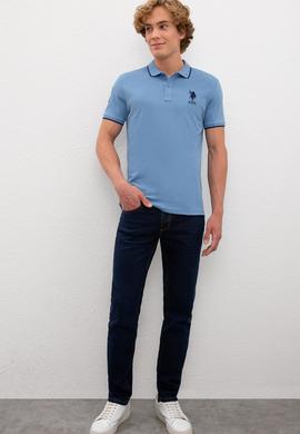 Erkek İndigo Polo Yaka T-Shirt Basic - 50222031024