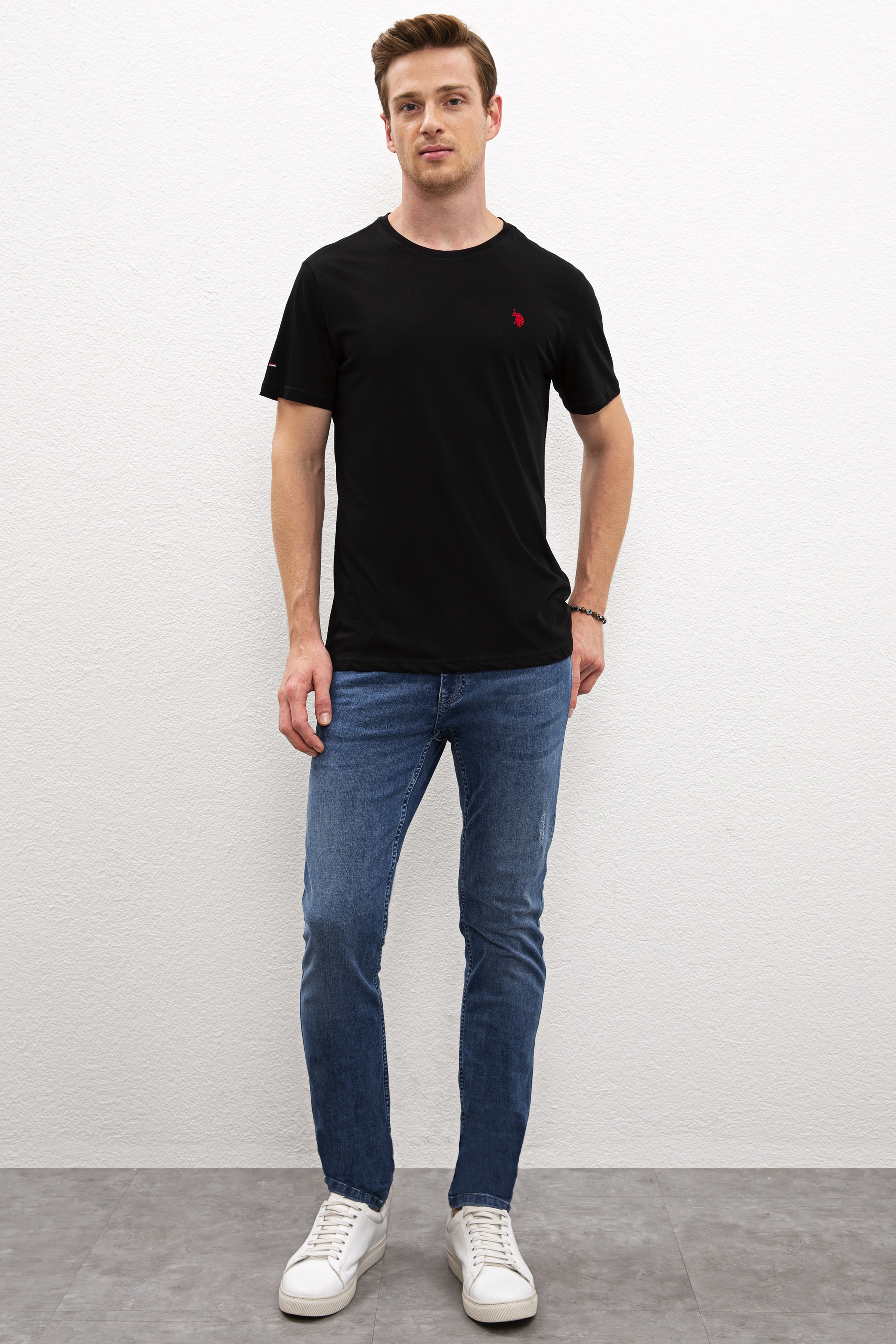 Erkek Siyah Bisiklet Yaka T-Shirt Basic - Image 4