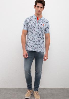 Erkek Açık İndigo Polo Yaka Tişört - 50217896018