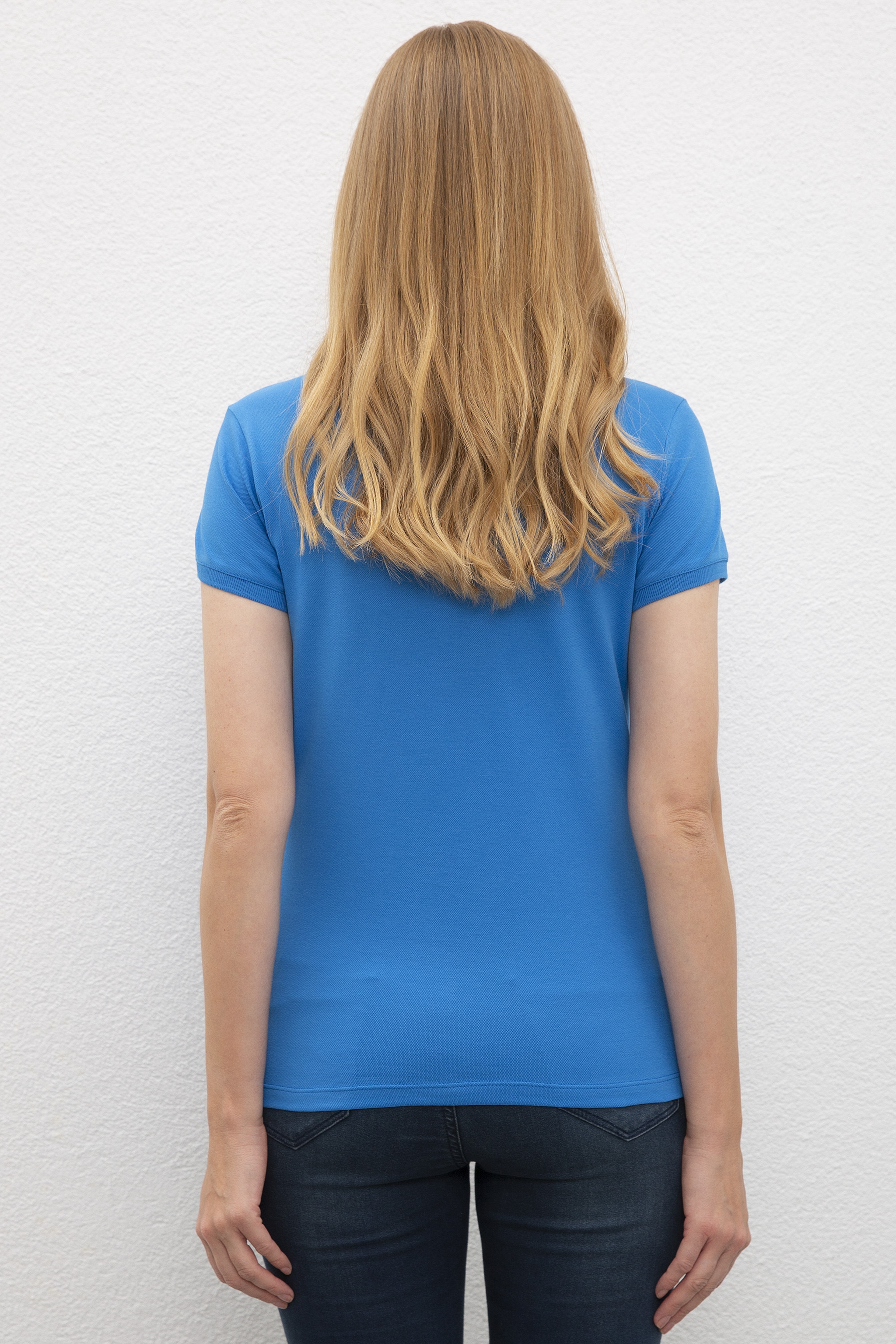 Kadın Kobalt Mavisi Polo Yaka T-Shirt Basic