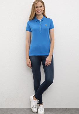 Kadın Kobalt Mavisi Polo Yaka T-Shirt Basic - 50217719112