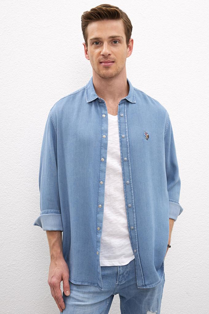 Erkek Mavi Denim Gömlek