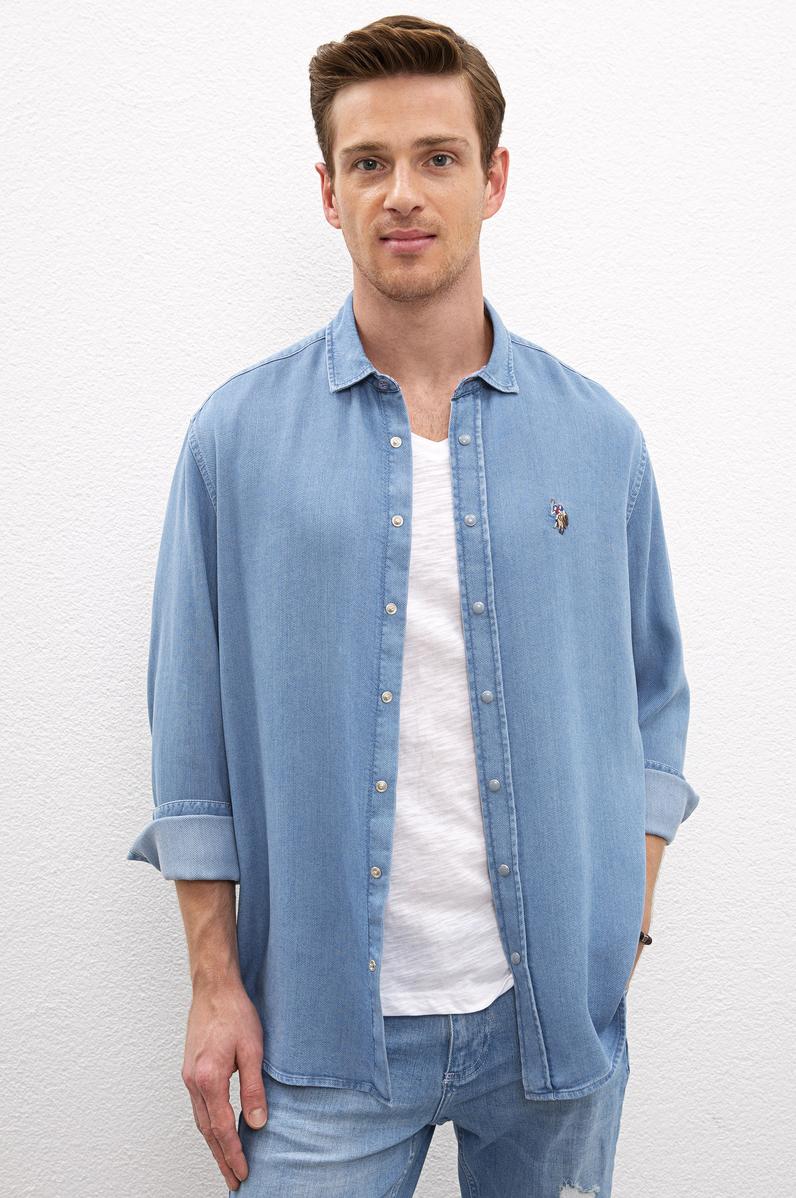 Erkek Mavi Denim Gömlek
