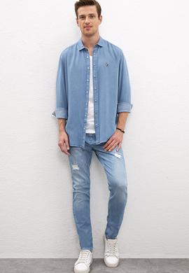 Erkek Mavi Denim Gömlek - 50219102010
