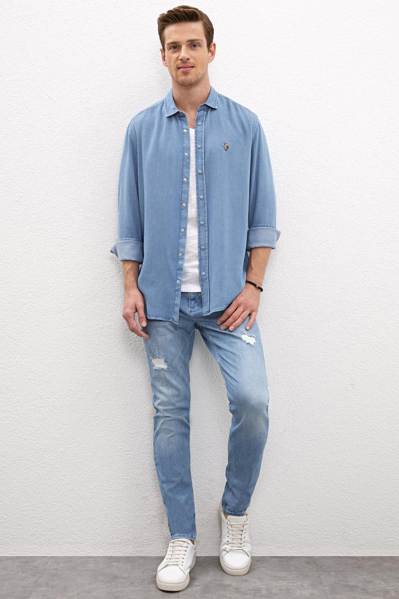 Erkek Mavi Denim Gömlek - 50219102010