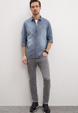 Erkek Mavi Denim Gömlek - 50219103004