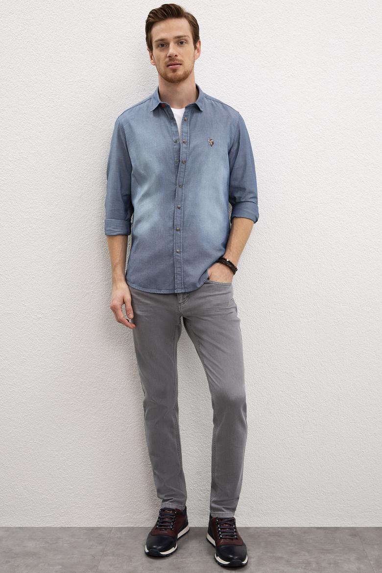 Erkek Mavi Denim Gömlek - 50219103004