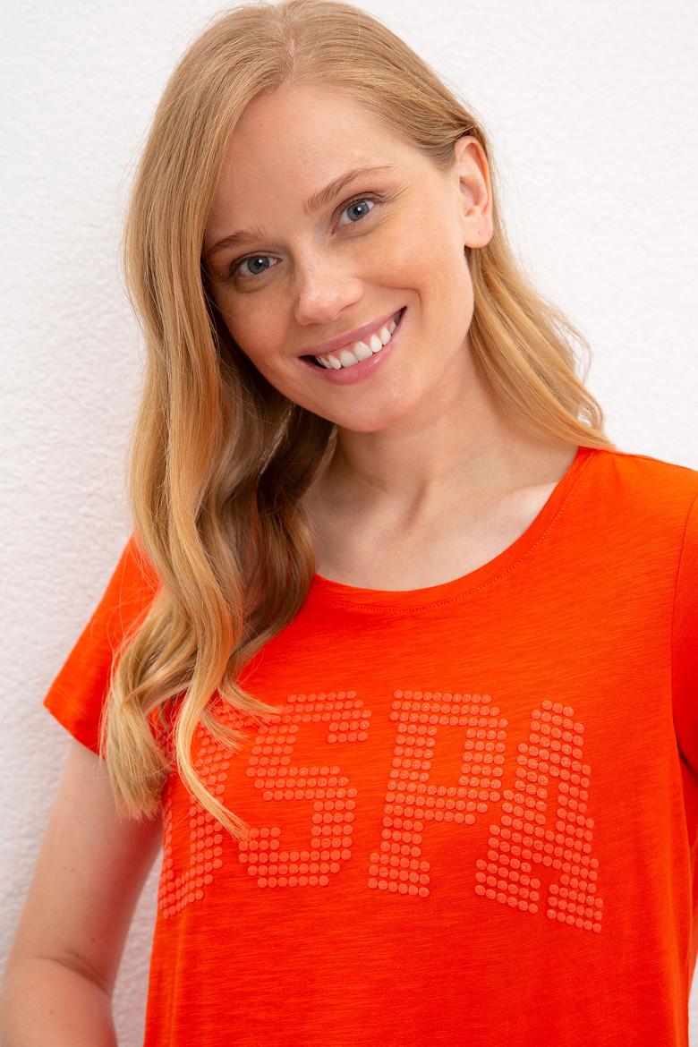 Kadın Nar Çiçeği Bisiklet Yaka T-Shirt - 50219882026