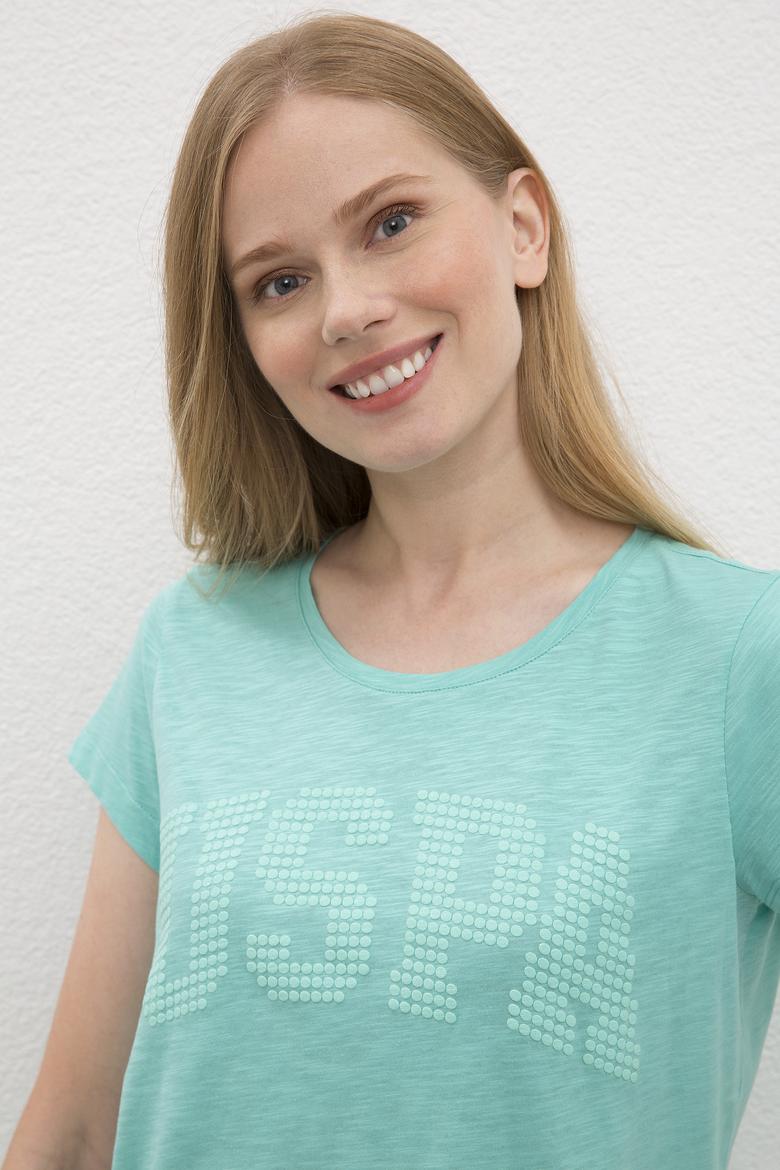 Kadın Mint Yeşili Bisiklet Yaka T-Shirt - 50219882038