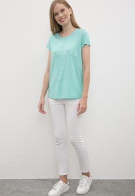 Kadın Mint Yeşili Bisiklet Yaka T-Shirt - 50219882038