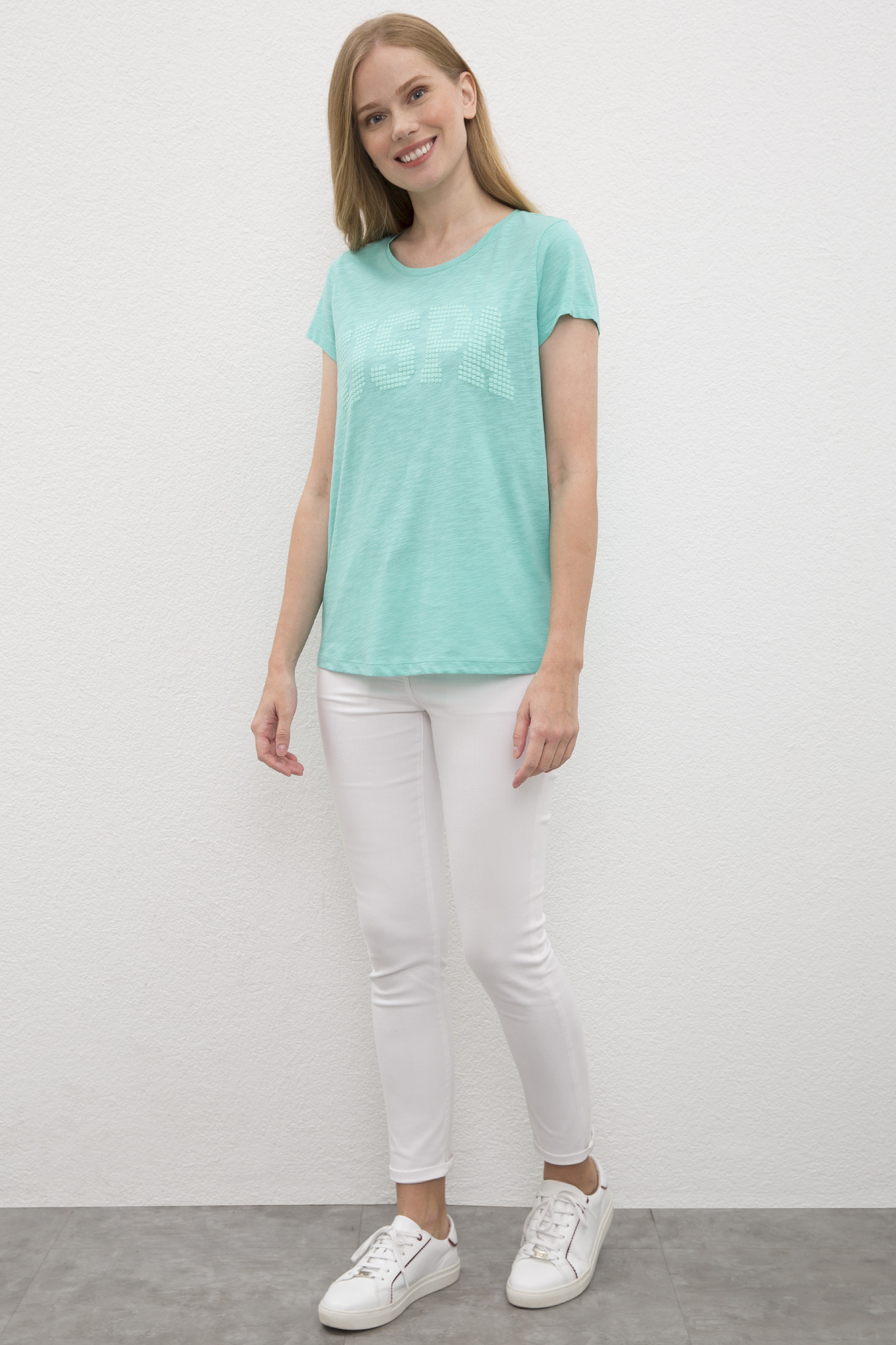 Kadın Mint Yeşili Bisiklet Yaka T-Shirt