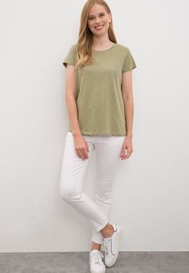 Kadın Haki Bisiklet Yaka T-Shirt - 50219882055