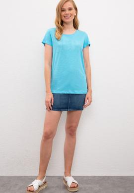 Kadın Turkuaz Bisiklet Yaka T-Shirt - 50219882048