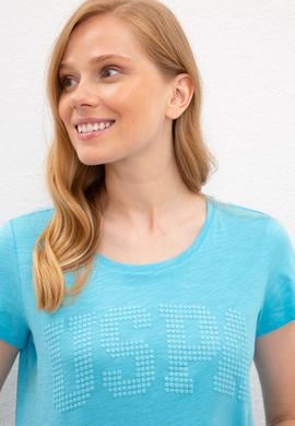 Kadın Turkuaz Bisiklet Yaka T-Shirt - 50219882048